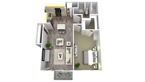 Floor plan for 1 bed, 1 bath, 670 sqft